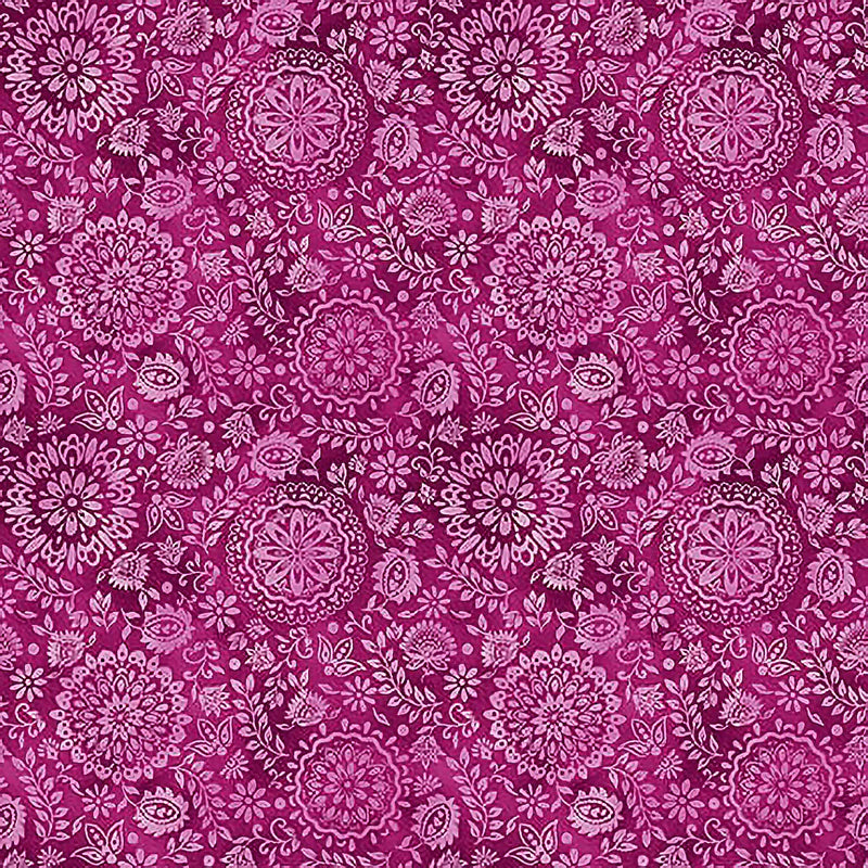 Petra Mini Medallion Floral Tonal Pink Sat Moon Designs Blank Quilting Cotton Fabric