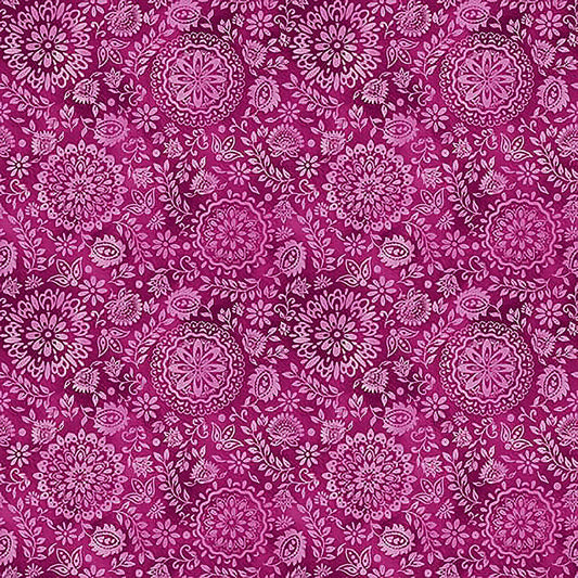 Petra Mini Medallion Floral Tonal Pink Sat Moon Designs Blank Quilting Cotton Fabric