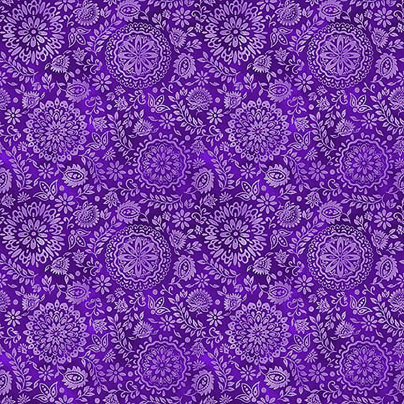 Petra Mini Medallion Floral Tonal Purple Sat Moon Designs Blank Quilting Cotton Fabric