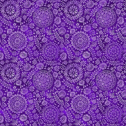 Petra Mini Medallion Floral Tonal Purple Sat Moon Designs Blank Quilting Cotton Fabric