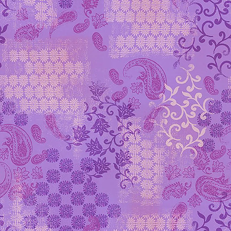 Petra Tonal Patchwork Paisley floral Lilac Purple Sat Moon Designs Blank Quilting Cotton Fabric