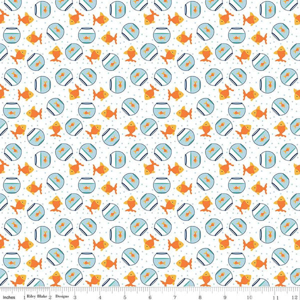 Pets Goldfish White Lori Whitlock Riley Blake Designs Cotton Fabric