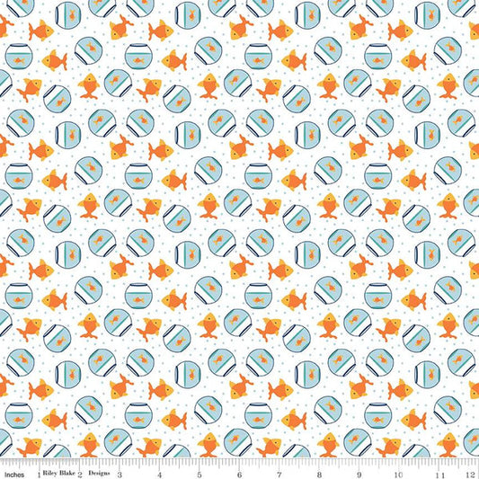 Pets Goldfish White Lori Whitlock Riley Blake Designs Cotton Fabric