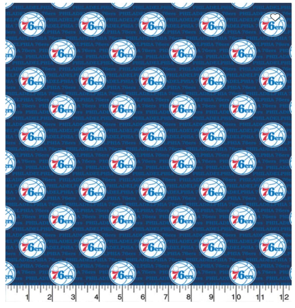 Philadelphia 76ers NBA Basketball Stripe Ditsy City Blue Camelot Cotton Fabric