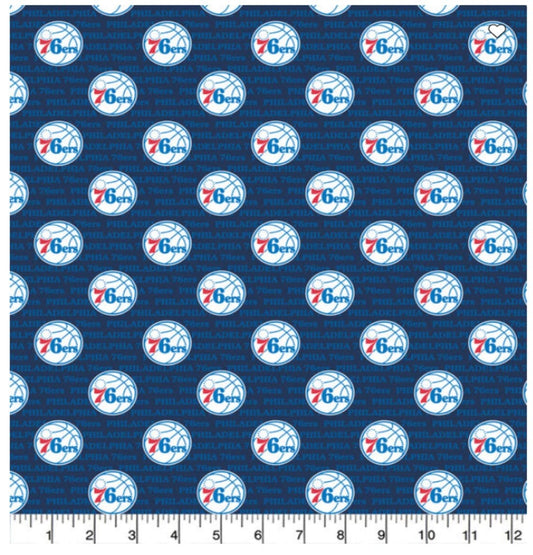 Philadelphia 76ers NBA Basketball Stripe Ditsy City Blue Camelot Cotton Fabric