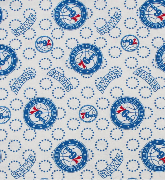 Philadelphia 76ers NBA Basketball Tossed design Camelot Cotton Fabric