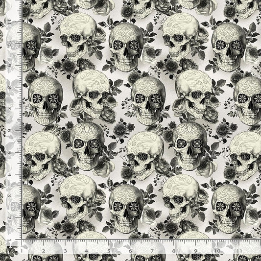 Pick your Poison Skull & Floral Ecru Timeless Treasures Cotton Fabric TT-WICKED-CD3597-ECRU