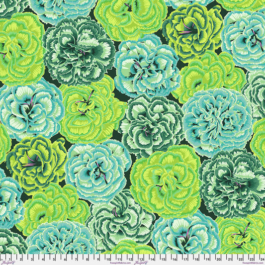 Picotee Carnations Green Philip Jacobs August 2025 Kaffe Fassett Collective Free Spirit Cotton Fabric FS-PWPJ133.GREEN