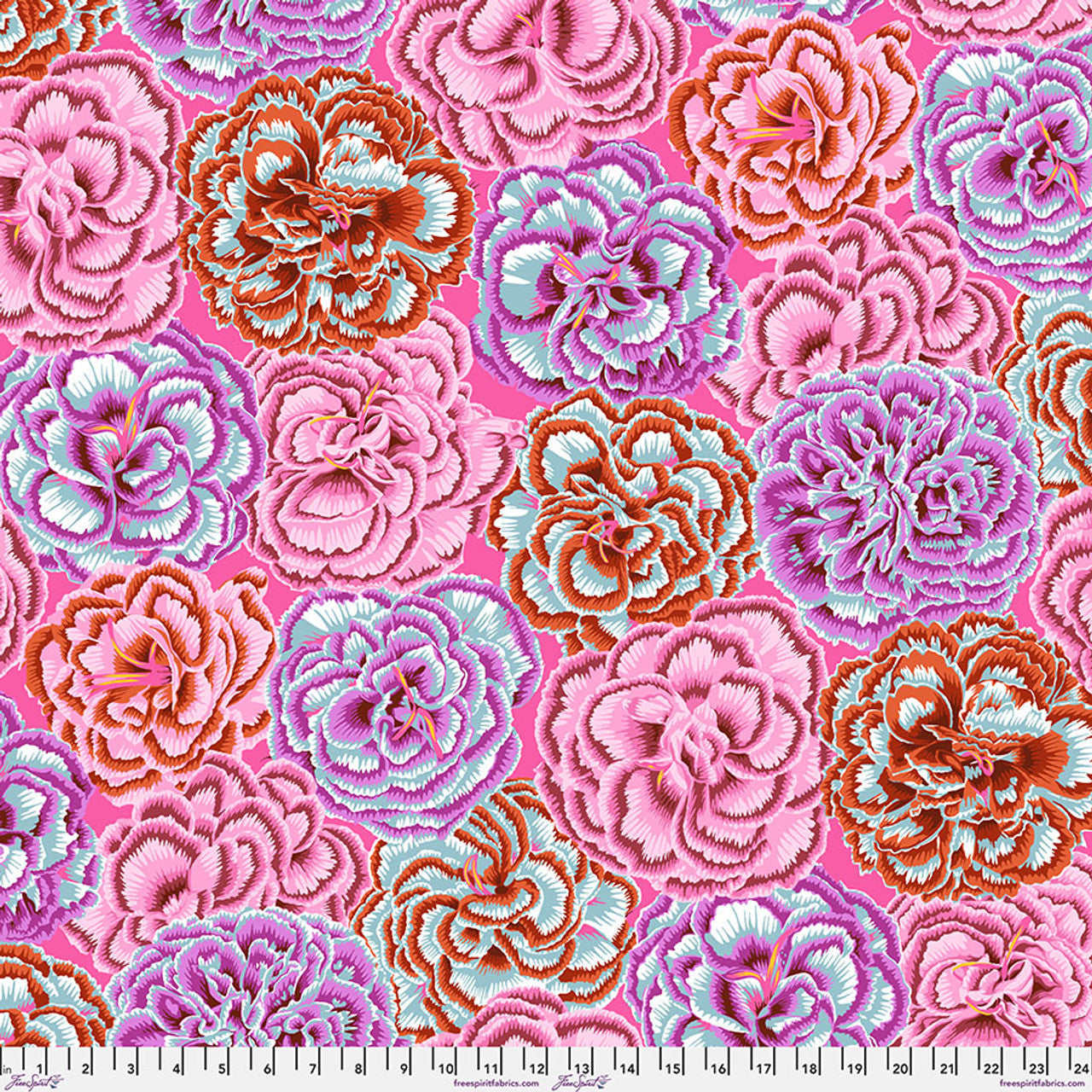 Picotee Carnations Pink Philip Jacobs August 2025 Kaffe Fassett Collective Free Spirit Cotton Fabric FS-PWPJ133.PINK