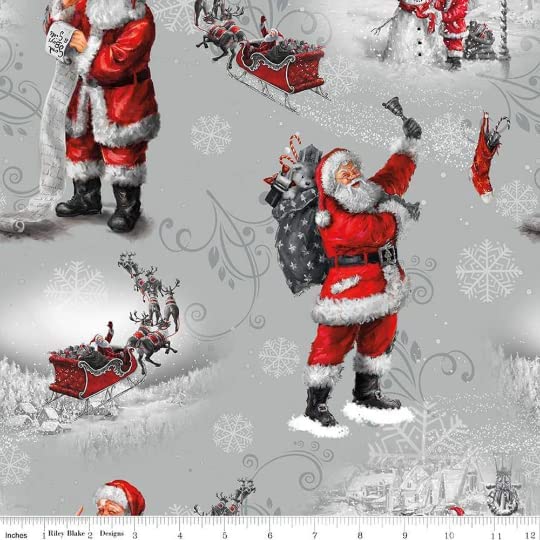 Picture a Christmas Santa Gray Riley Blake Cotton Fabric