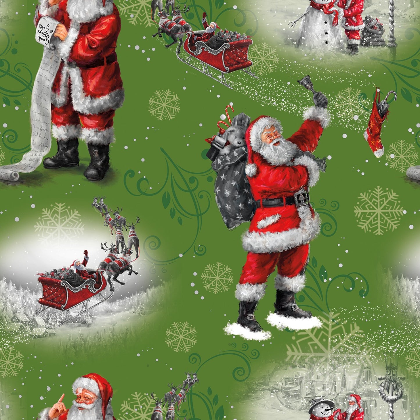 Picture a Christmas Santa Green Riley Blake Cotton Fabric