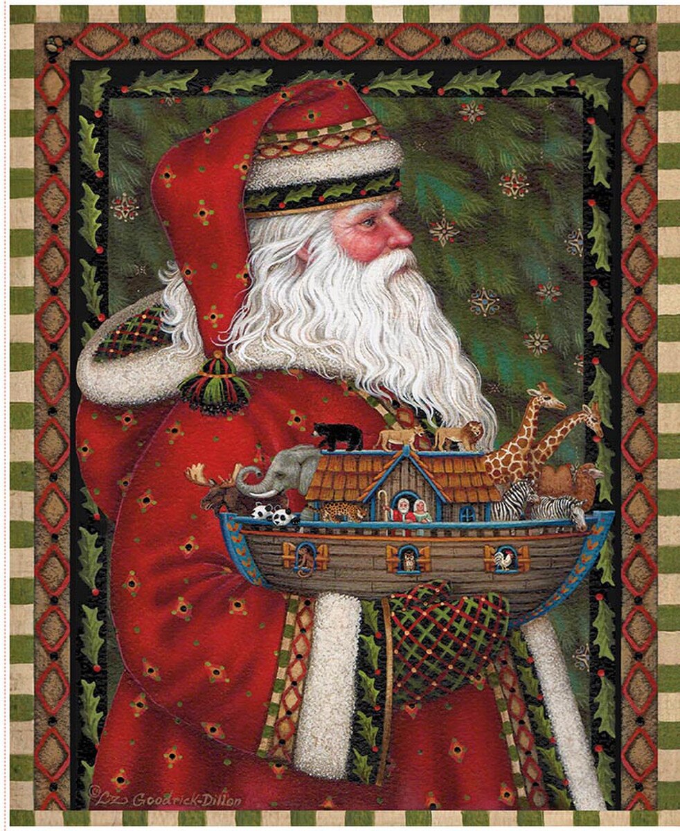 Picture A Christmas II Santa holding Noah Ark Panel 36" Riley Blake Cotton Fabric RB-PD17984-PANEL