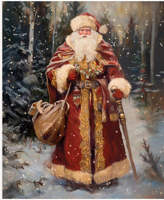 Picture A Christmas II Victorian Santa Snowy Forest Panel 36" Riley Blake Cotton Fabric RB-PD17982-PANEL