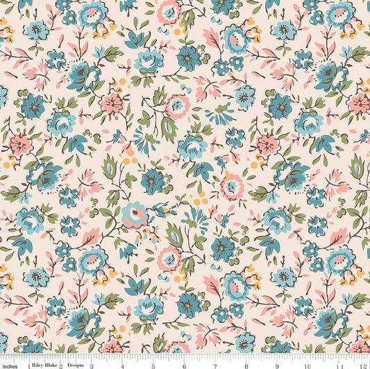 Piece & Plenty 108" Wide Back Floral Latte Beige Lori Holt Riley Blake Designs Cotton Fabric RB-WB15894-LATTE