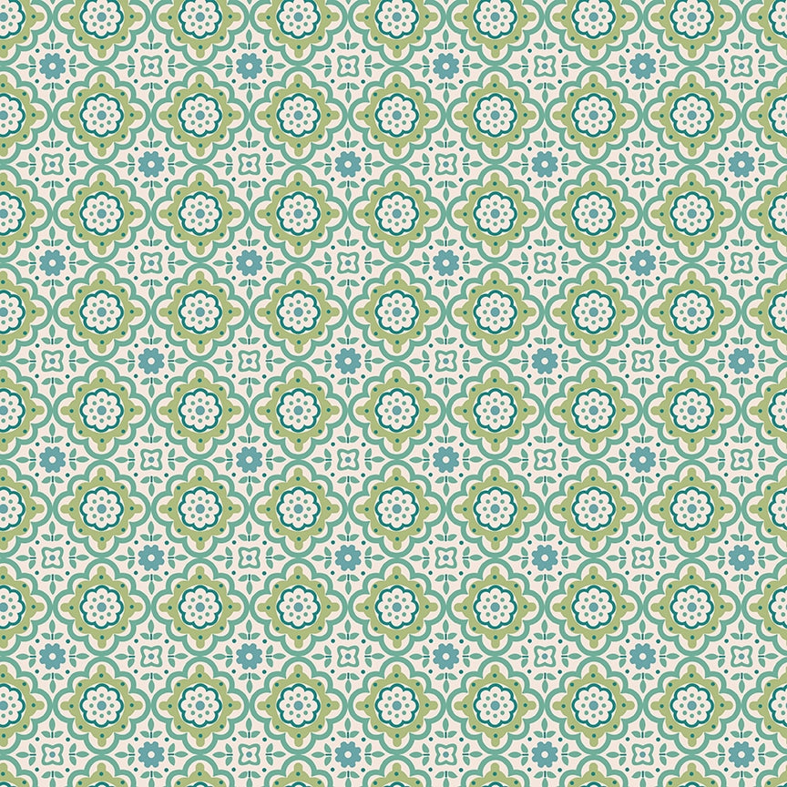 Piece & Plenty Cheerful Tiled Floral Medallion Sea Glass Green Lori Holt Riley Blake Designs Cotton Fabric
