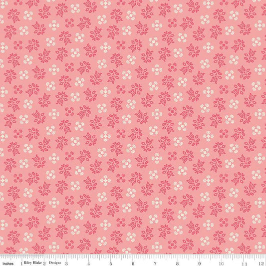 Piece & Plenty Gentle Tossed Tulip Geometric Leaf Tea Rose Pink Lori Holt Riley Blake Designs Cotton Fabric