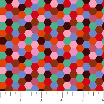 Piecework Hexagons Rustic Multi Anna Maria Parry Northcott Cotton Fabric NC-AMT111-36V