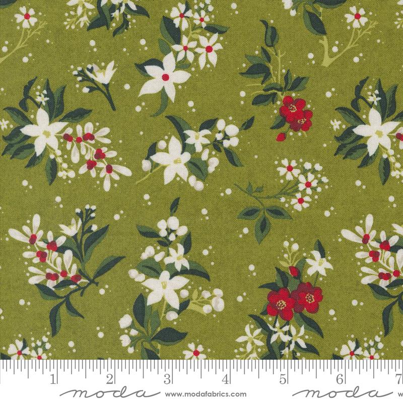 Pine Valley Wonderland Florals Mistletoe Light Green BasicGrey Moda Cotton Fabric