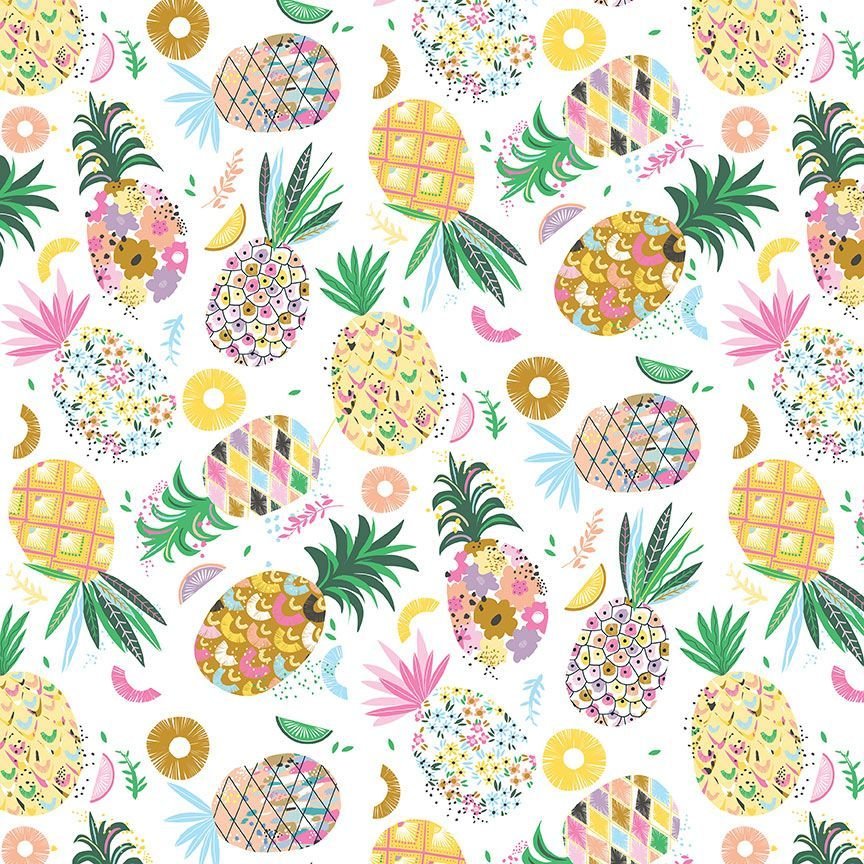 Pineapple Crush White Dear Stella Cotton Fabric DS-STELLA-D3040-WHITE
