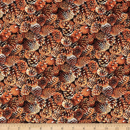 Pinecones North American Wildlife Pinecones Brown Elizabeth's Studio Cotton Fabric