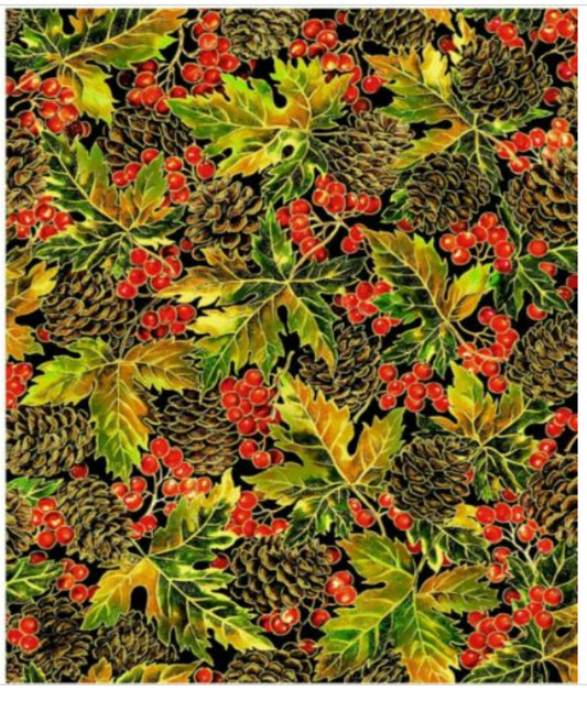 Pinecones and Leaves Change of Seasons Oasis Fabric Cotton fabric