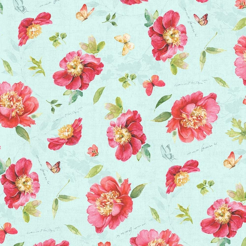 Pink Garden Floral Toss Team Blue Lisa Audit Wilmington Prints Cotton Fabric