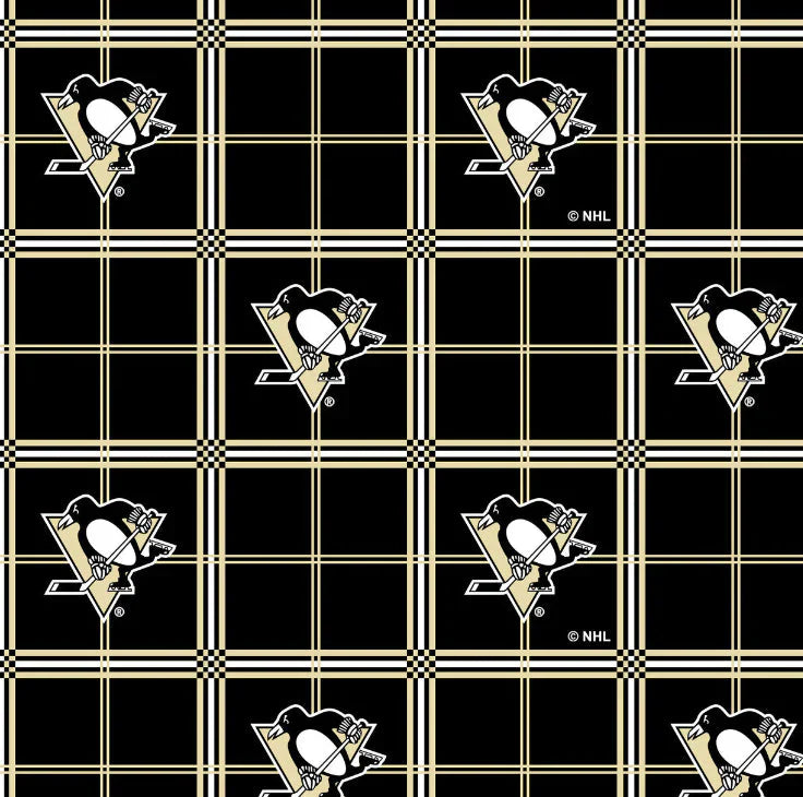 Pittsburg Penguins NHL Hockey Plaid FLANNEL Cotton Fabric SYK-NHL-023-PEN