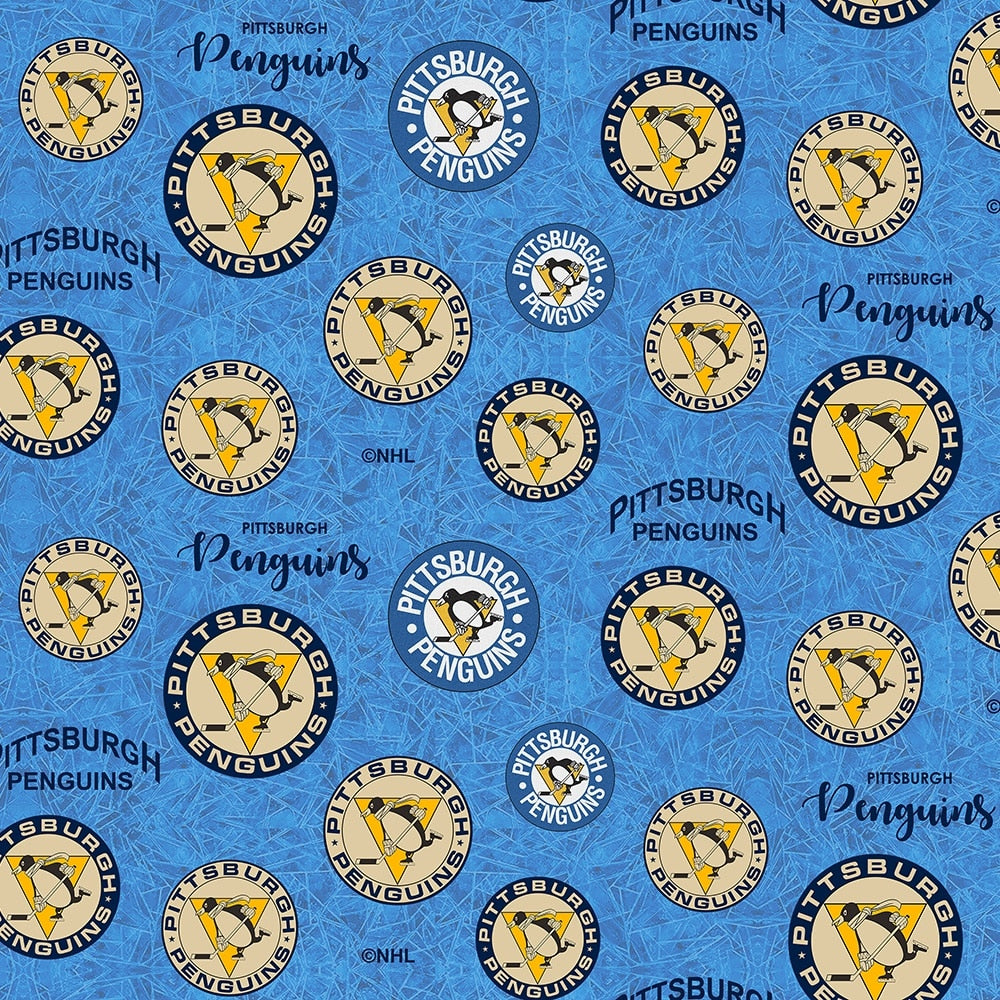 Pittsburgh Penguins NHL Hockey Medallions Blue Design Cotton Fabric