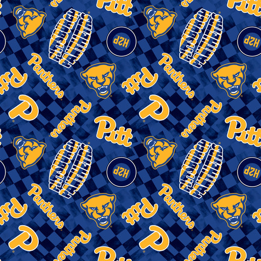 Pittsburgh Panthers NCAA College Checks Blue Sykel Enterprises Canvas Duck Cloth Cotton Fabric PITT-1380-BLUE