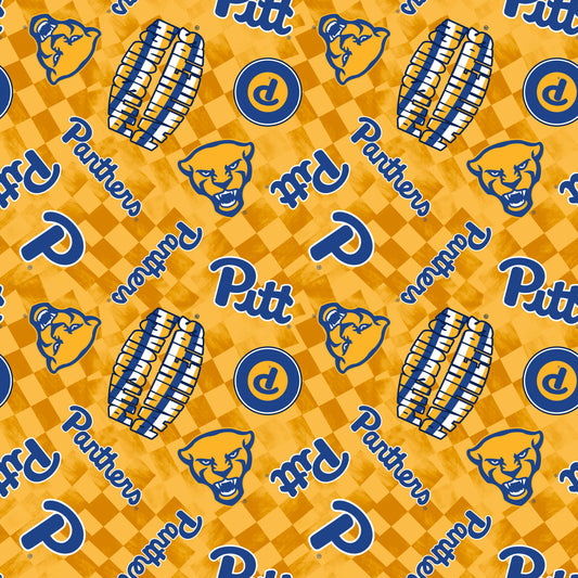 Pittsburgh Panthers NCAA College Checks Yellow Sykel Enterprises Canvas Duck Cloth Cotton Fabric PITT-1380-YELLOW