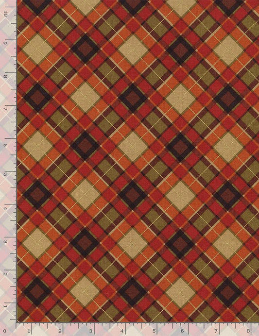 Plaid Harvest Bias Plaid Metallic Fall Foliage Holiday Timeless Treasures Cotton Fabric