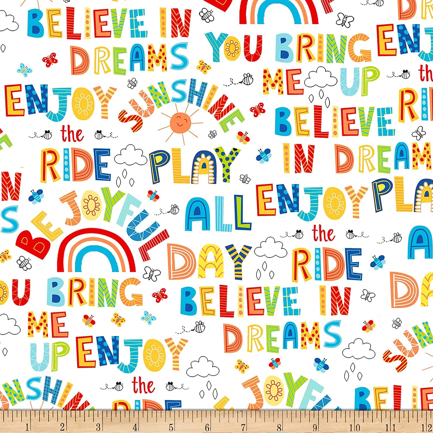 Play All Day Words and Motifs White Studio E Cotton Fabric