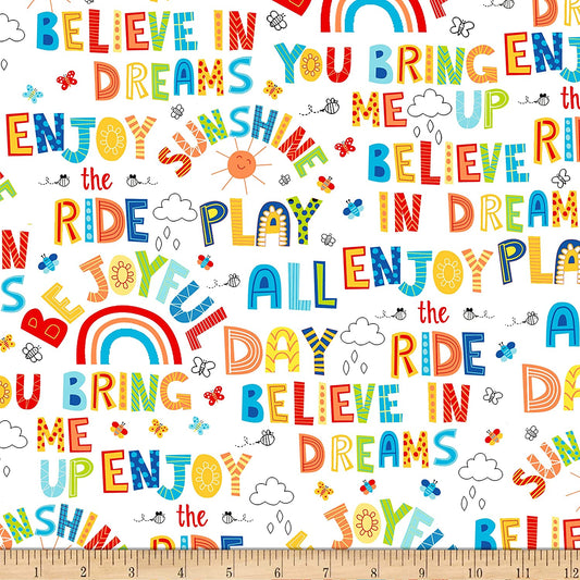 Play All Day Words and Motifs White Studio E Cotton Fabric