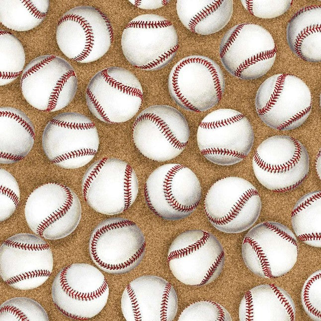 Play Ball Baseballs Brown Oasis Fabrics Cotton Fabric OA-597781
