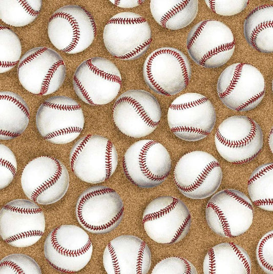 Play Ball Baseballs Brown Oasis Fabrics Cotton Fabric OA-597781