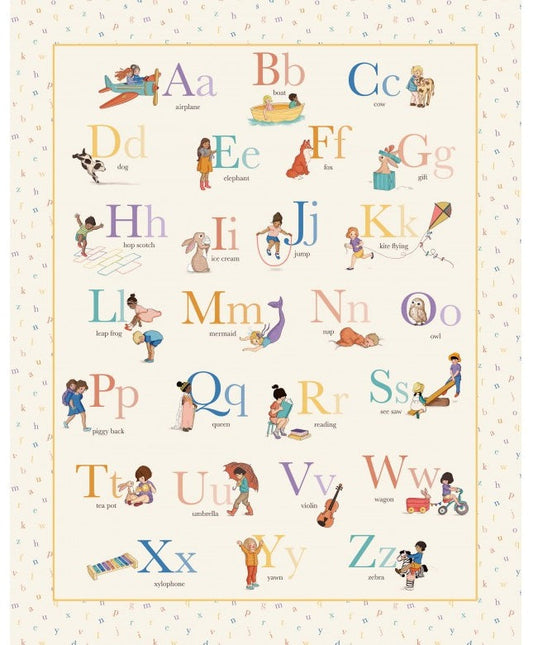 Playground and Park A to Z Alphabet Panel 36" Multi Belle & Boo Out to Play Michael Miller Cotton Fabric MM-DDC12232-MULT-D