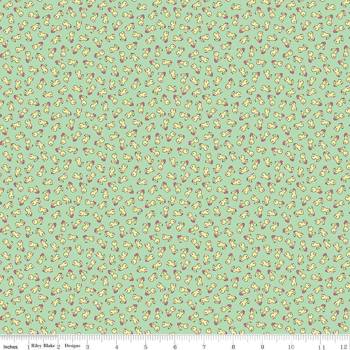 Playtime 30's Toy Ducks Tossed Mint Green Lindsay Wilkes Riley Blake Designs Cotton Fabric