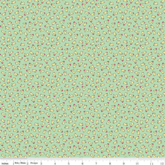 Playtime 30's Toy Ducks Tossed Mint Green Lindsay Wilkes Riley Blake Designs Cotton Fabric