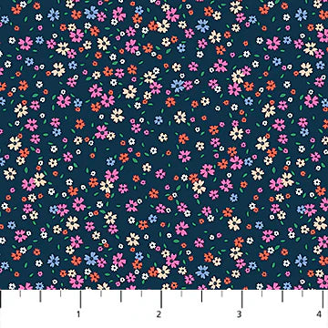 Pocket Posies Petal Drift Navy FIGO Studios Northcott Cotton Fabric NC-91200-49
