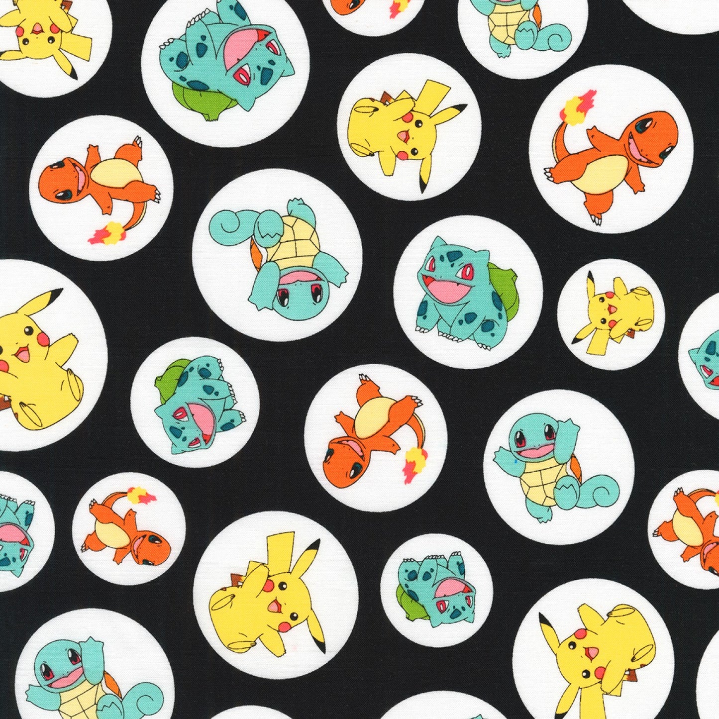 Pokemon Characters Circles Black The Pokemon Co Robert Kaufman Cotton Fabric