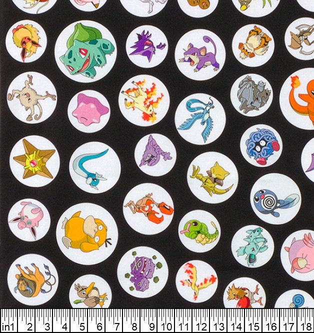 Pokemon Characters Toss Black Robert Kaufman Cotton Fabric