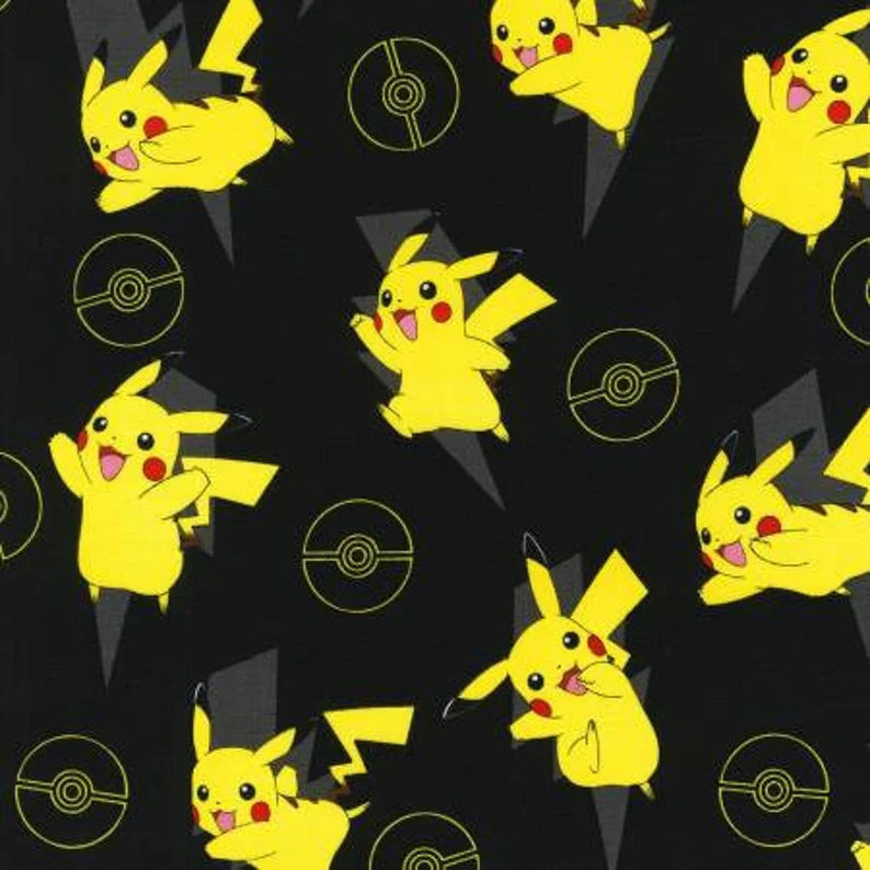 Pokemon Pikachu Black Robert Kaufman Cotton Fabric