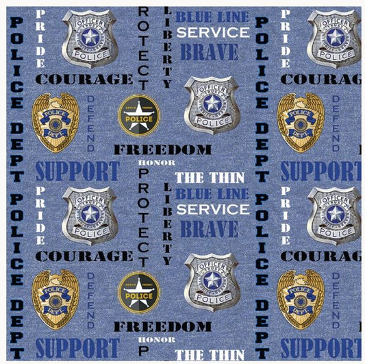 Police 911 Badge Blue Sykel Cotton Fabric 1181-Police-Denim