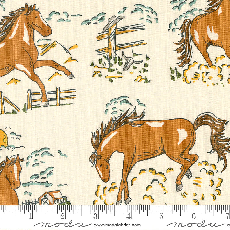 Ponderosa Wild At Heart Western Horses Scenic Natural Beige Stacy Iest Hsu Moda Cotton Fabric