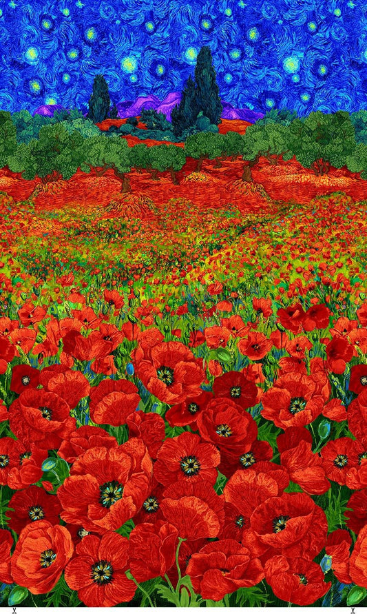 Poppy Dreams Poppies Field Panel 24" Multi Chong-A-Hwang Timeless Treasures Cotton Fabric