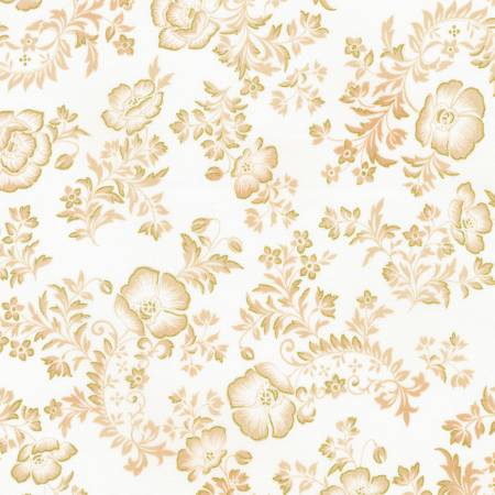 Poppy Hill Tonal Floral Shell White Metallic Studio RK Robert Kaufman Cotton Fabric RK-SRKM-21858-376 | US Fabric Shop