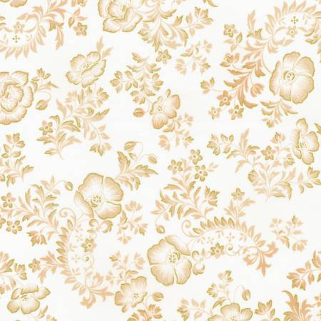 Poppy Hill Tonal Floral Shell White Metallic Studio RK Robert Kaufman Cotton Fabric