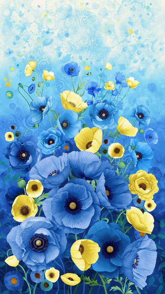 Poppy Serenade Panel 24" Blue Chong-A-Hwang Timeless Treasures Cotton Fabric TT-PANEL-CD4160-MULTI
