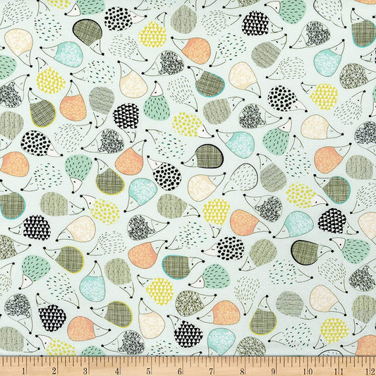 Posh Hedgehogs Tossed Aqua Turnowsky Quilting Treasures Cotton Fabric