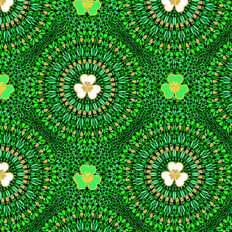 Pot of Gold Shamrock Mandala Green Kate Ward Thacker Quilting Treasures Cotton Fabric